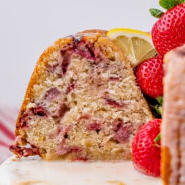 inside a strawberry cake with lemon glaze