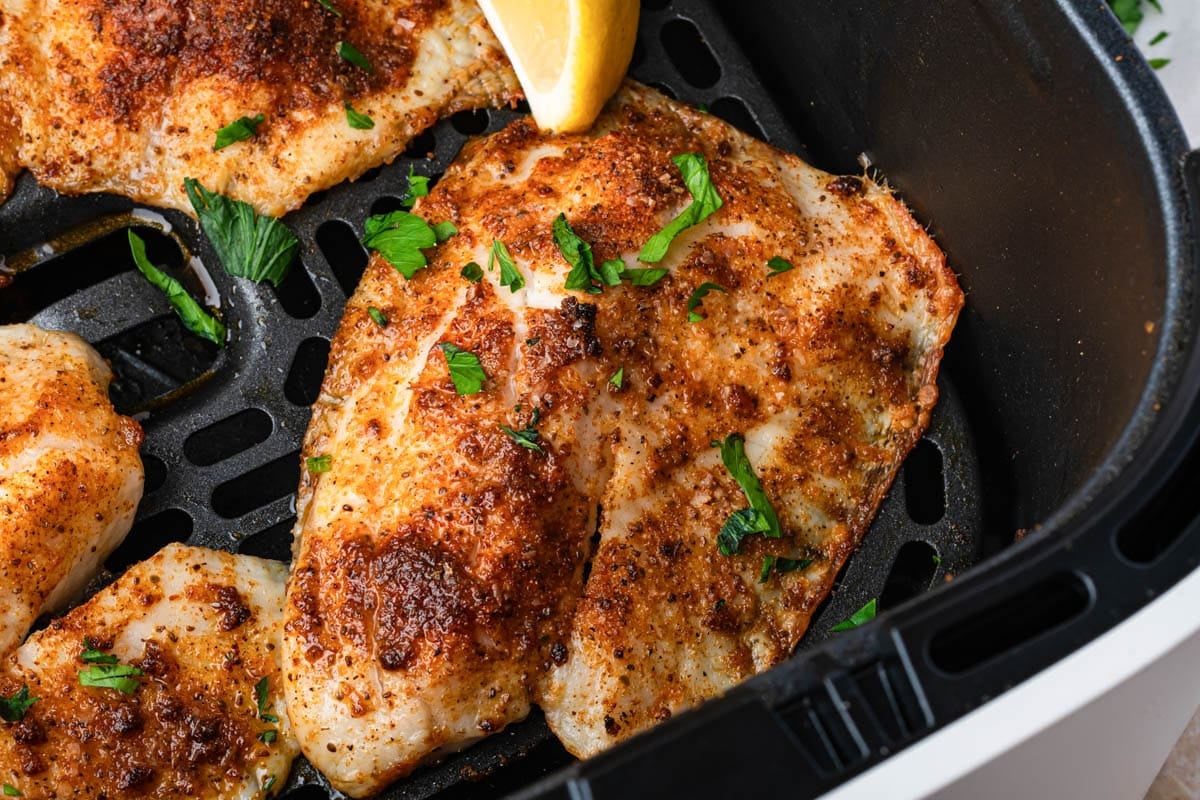 tilapia fillets cooked in an air fryer