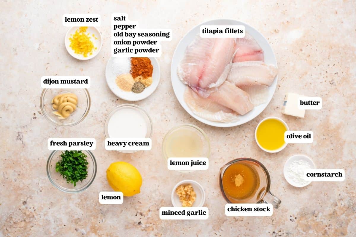 air fryer tilapia ingredients on a table