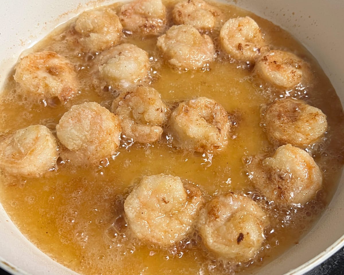 fried shrimp in a skillet