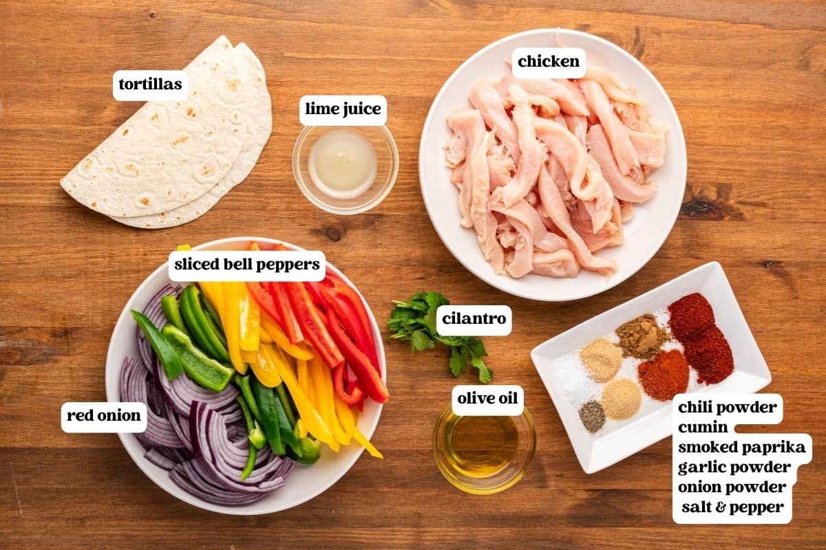 sheet pan fajitas ingredients on a table