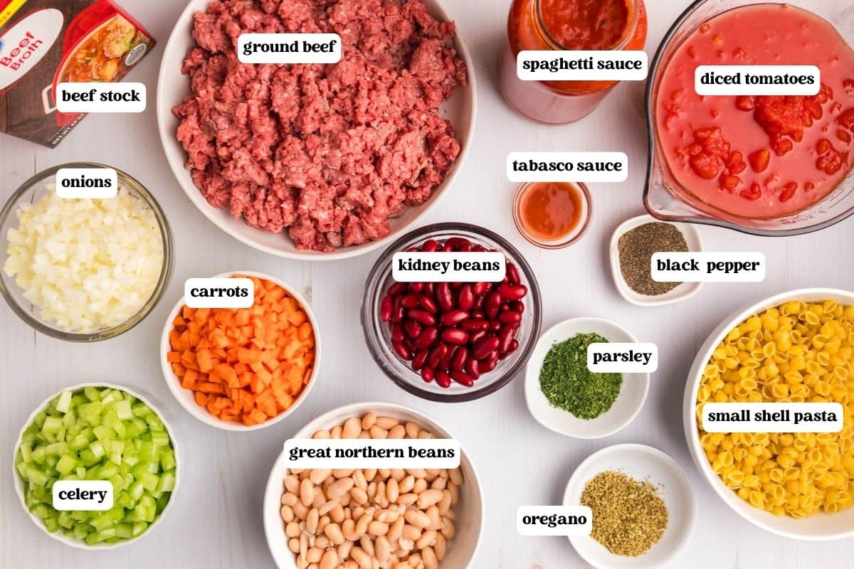 slow cooker pasta fagioli ingredients on a table