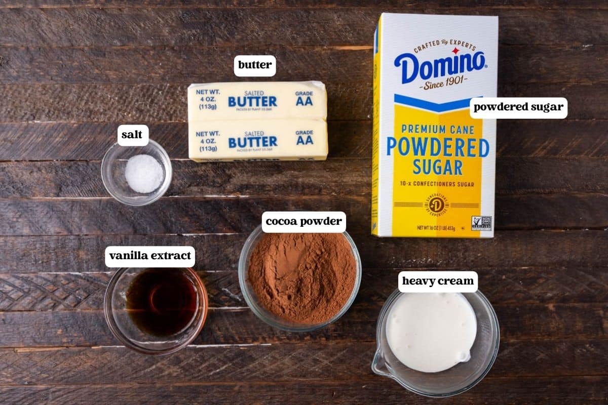 chocolate frosting ingredients on a table