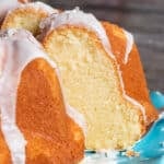 a pound cake with one slice cut