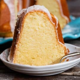 a piece of 5 flavor pound cake on a plate