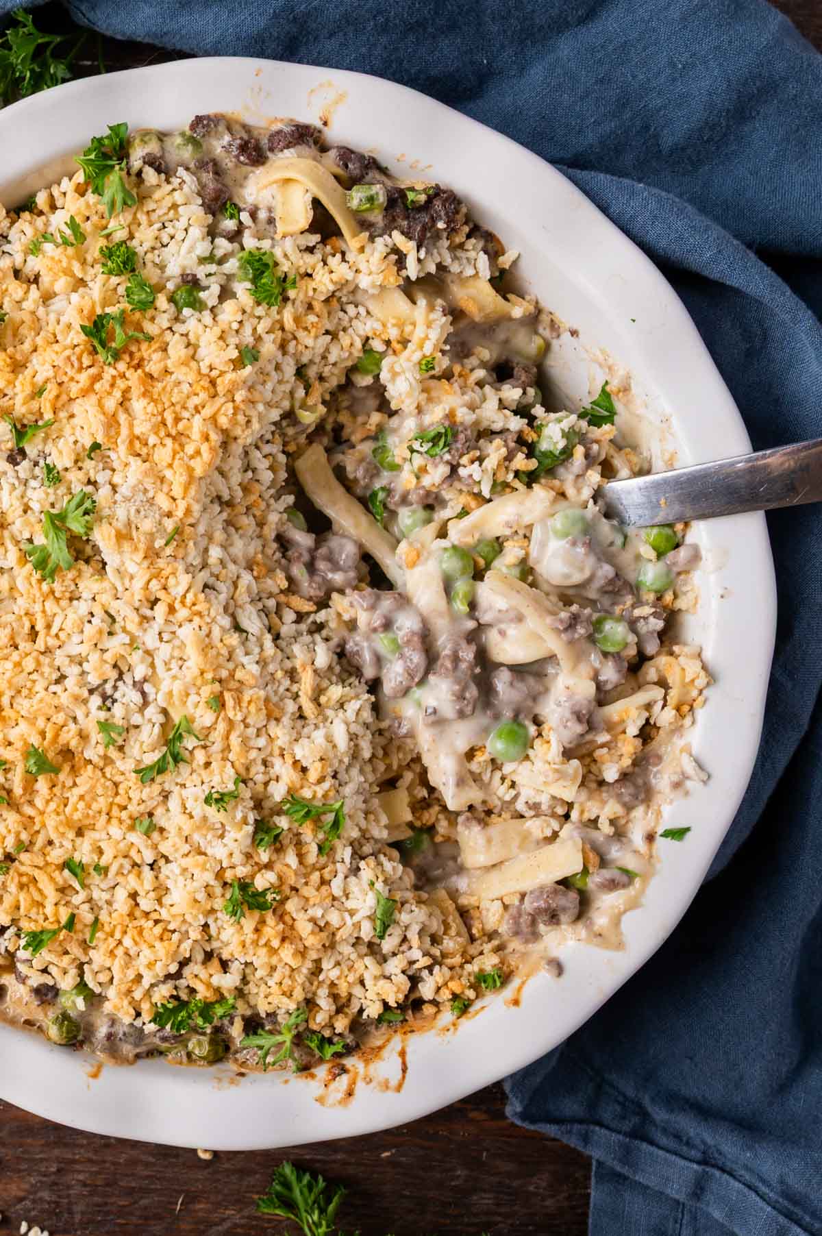 overhead view of amish yumasetti casserole