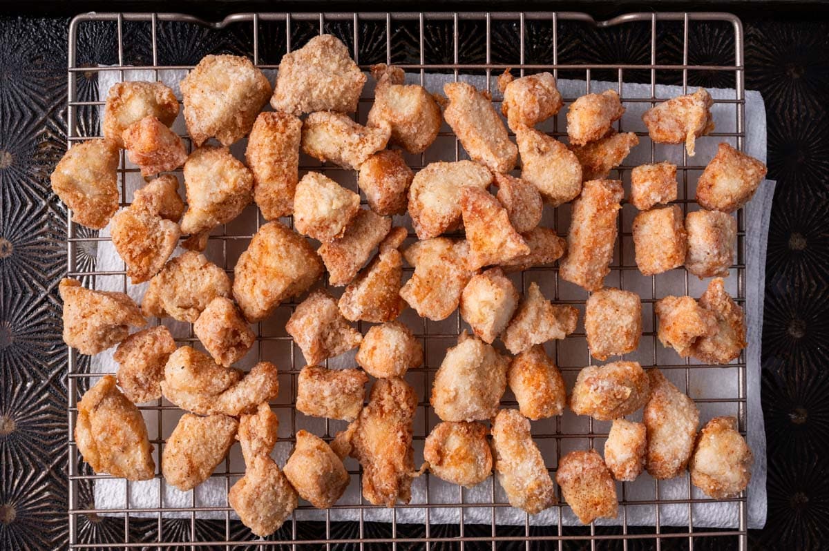 fried chicken on a wire rack