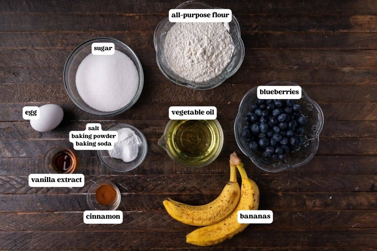blueberry banana bread ingredients on a table
