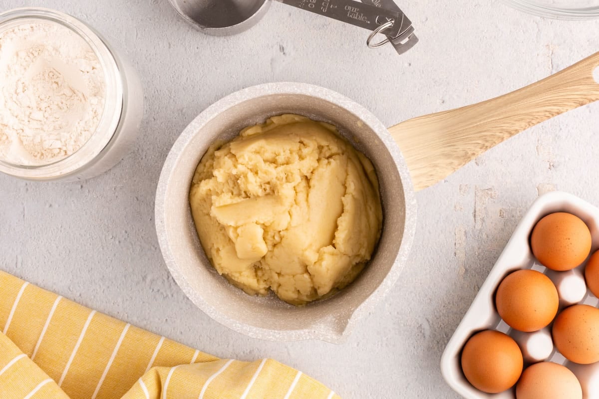 choux dough in a saucepan