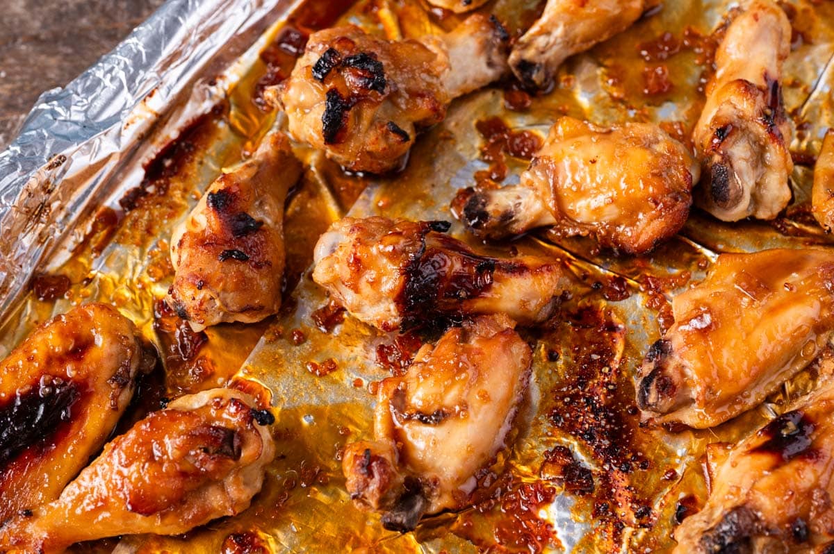 baked chicken wings on a foil lined pan