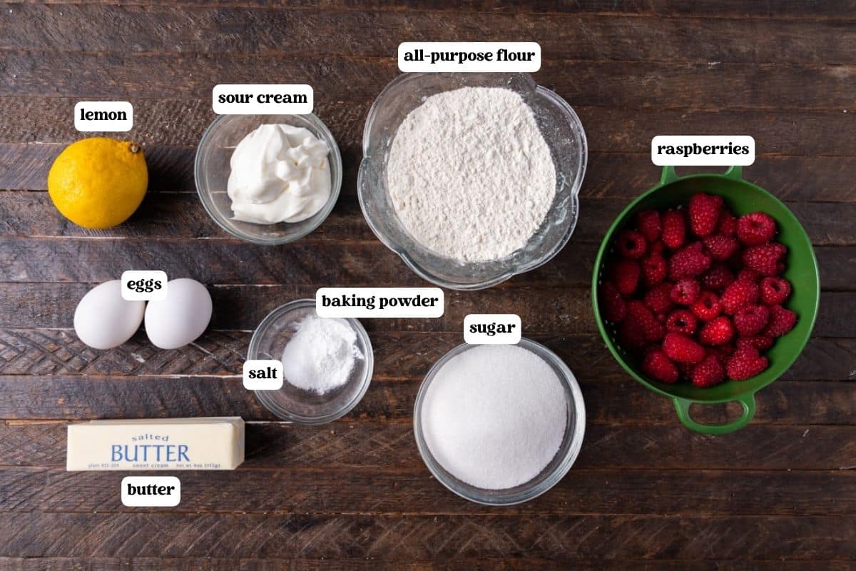 lemon raspberry cake ingredients on a table