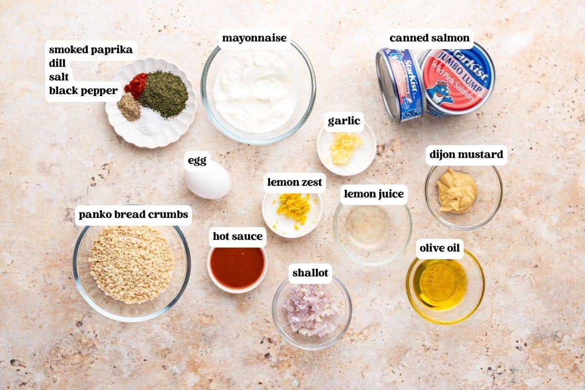 salmon patties ingredients on a table