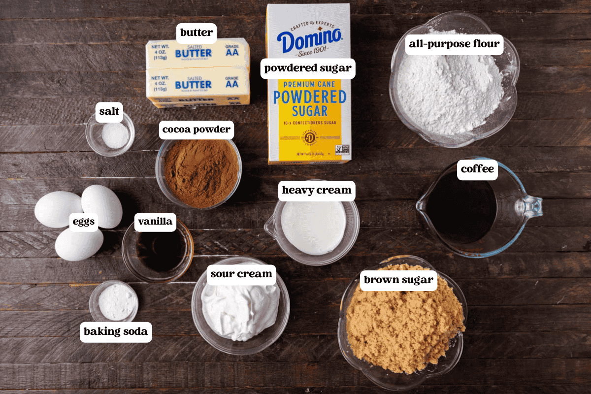 sour cream chocolate cake ingredients on a table