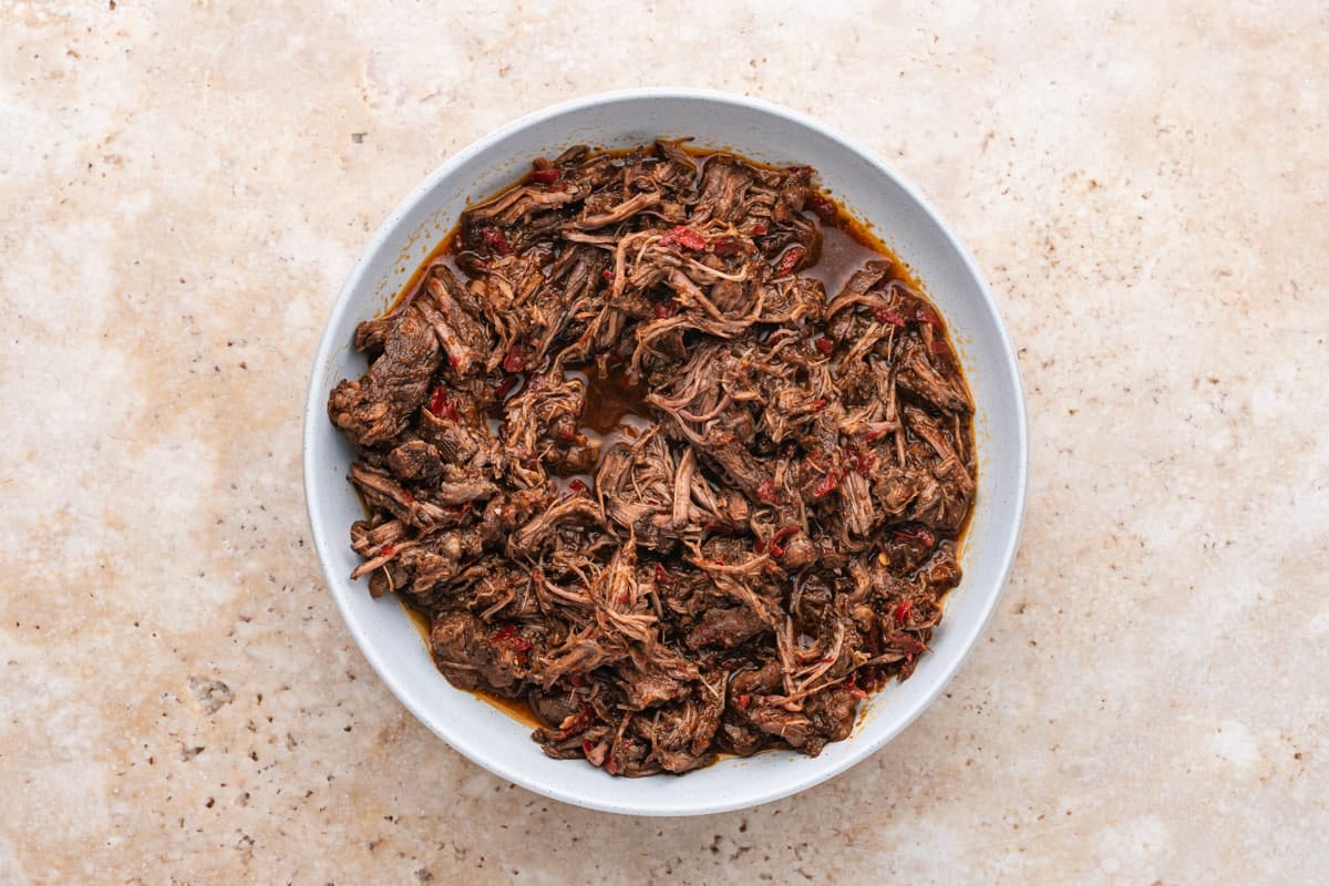 shredded beef in a bowl
