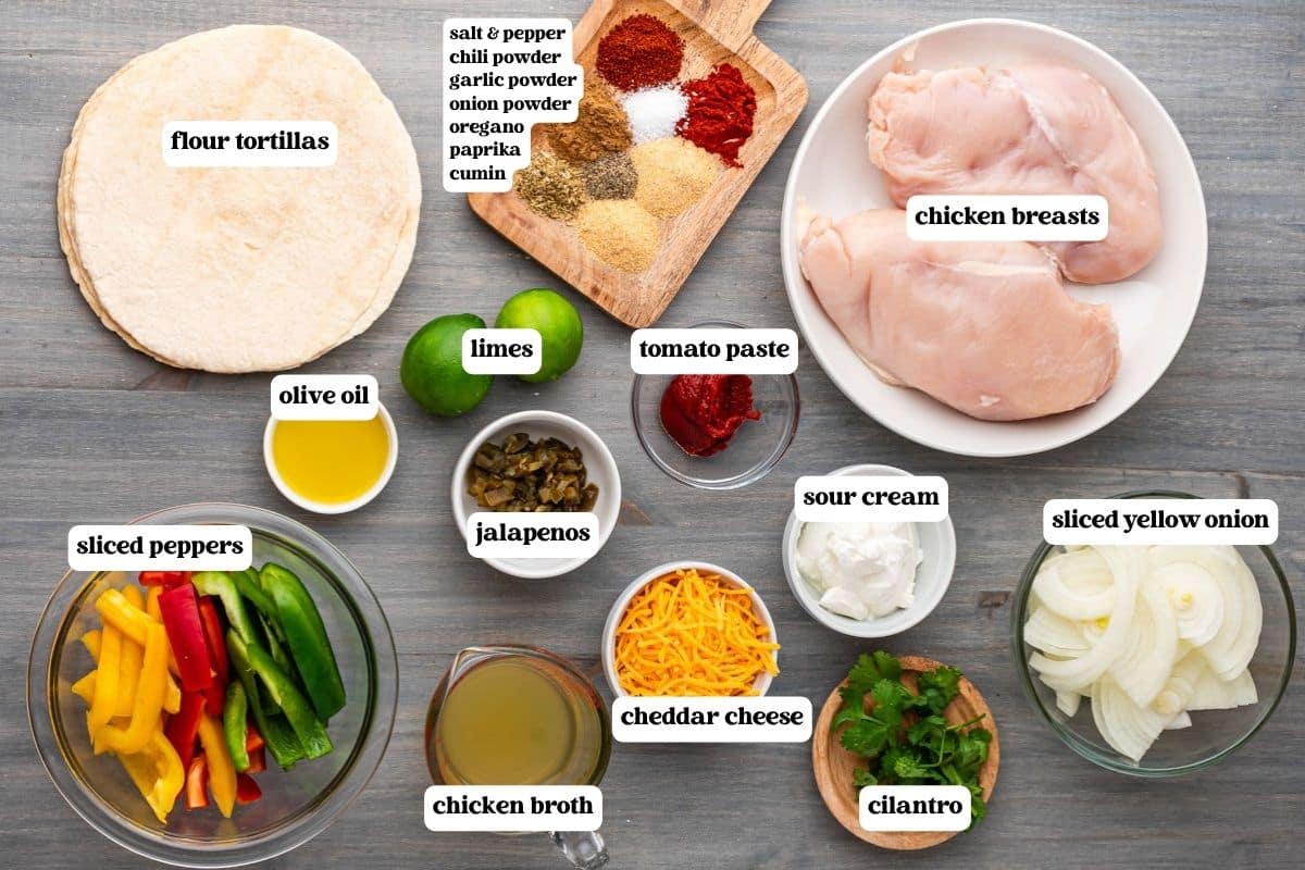 crockpot chicken fajitas ingredients on a table
