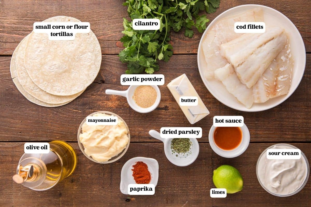 fish taco ingredients on a table