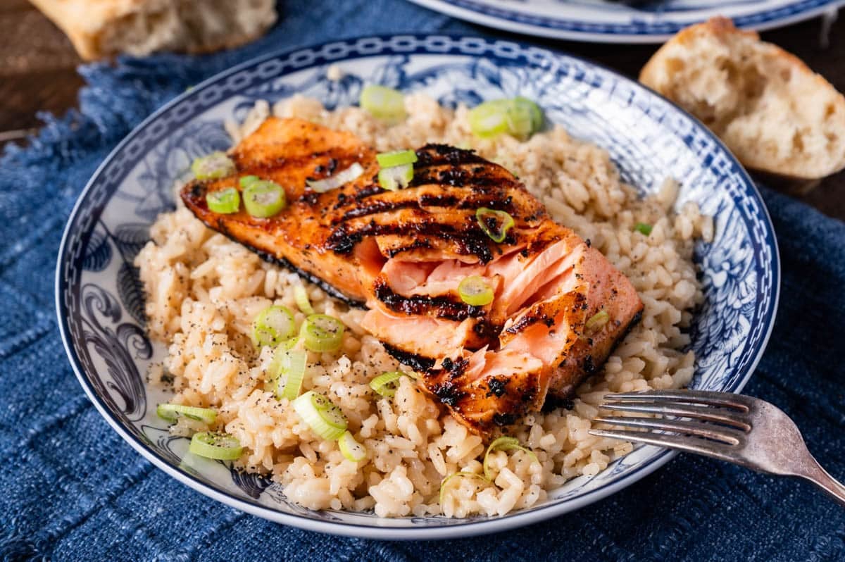 flaky grilled salmon a plate