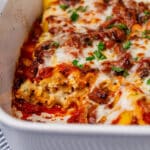 lasagna casserole in a baking pan