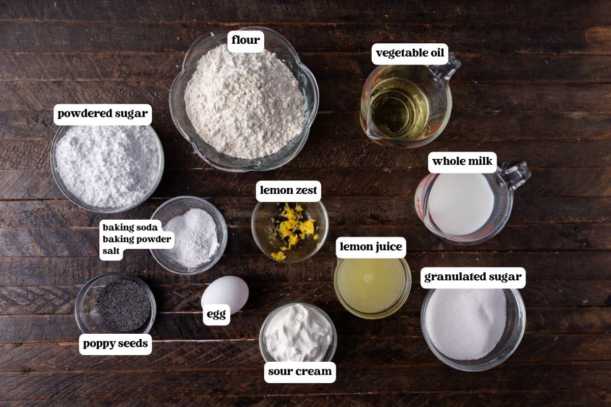 lemon poppy seed bread ingredients on a table