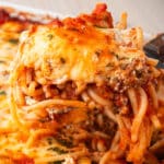 million dollar spaghetti casserole in a spatula