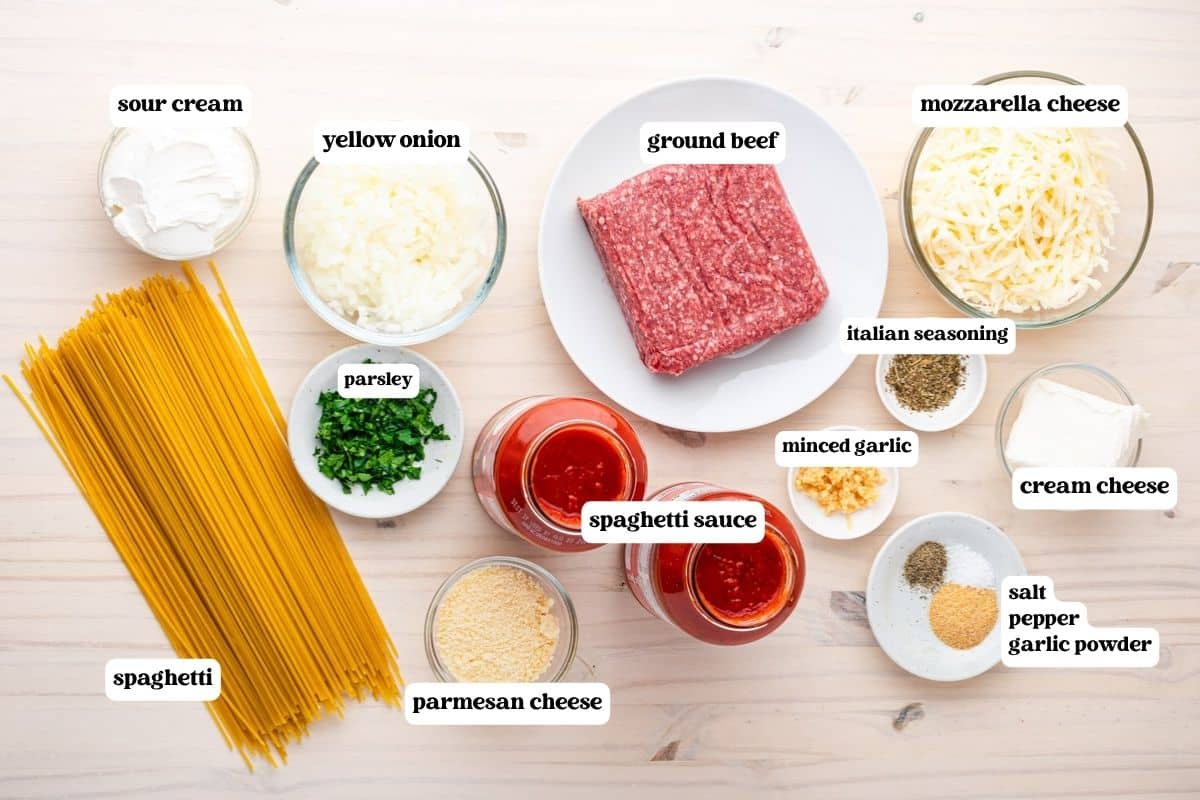 million dollar spaghetti ingredients on a table