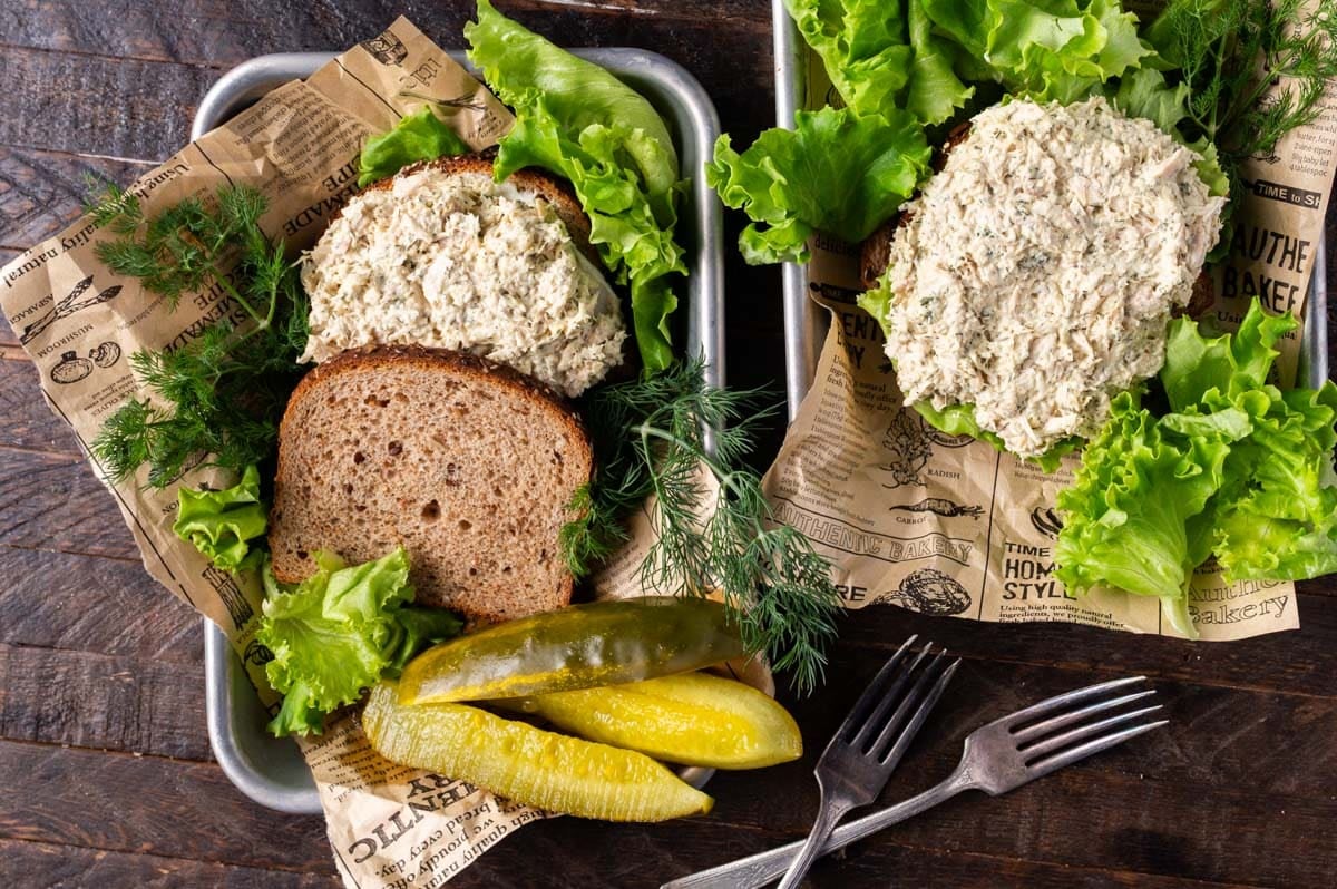 open faced tuna sandwiches on a table