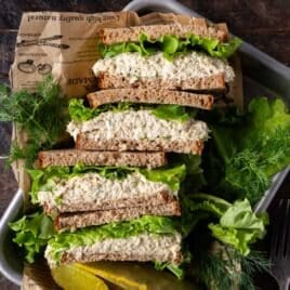 tuna salad sandwiches on a table