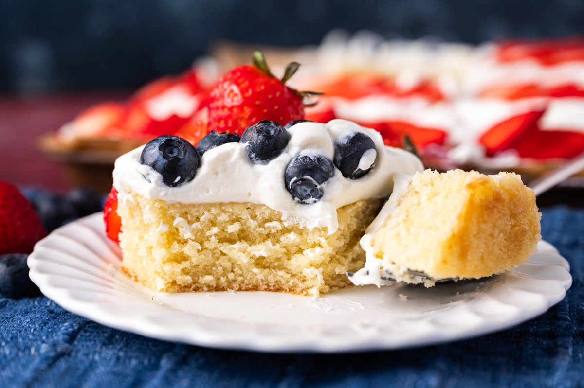 a piece of white cake with blueberries and raspberries on a plate