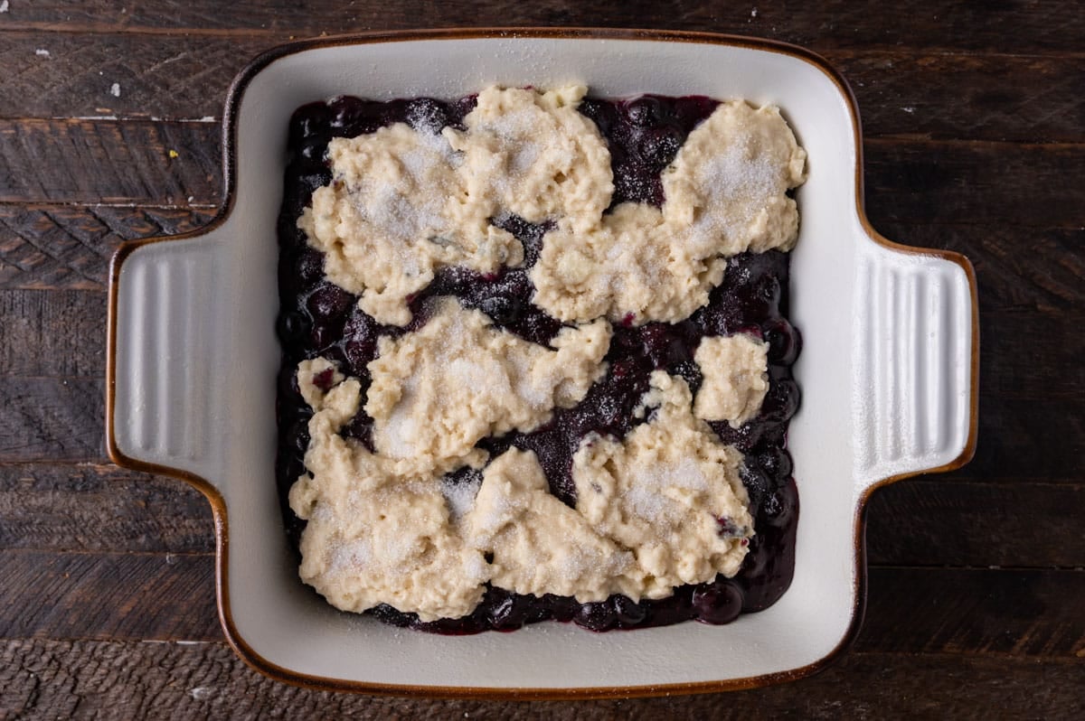 unbaked cobbler with blueberries
