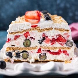 a slice of a berry icebox cake