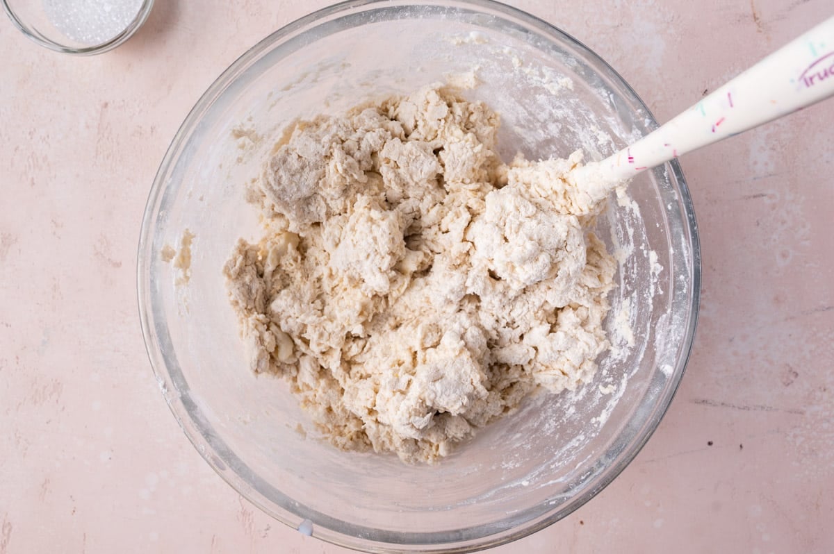 biscuit dough in a glass bowl