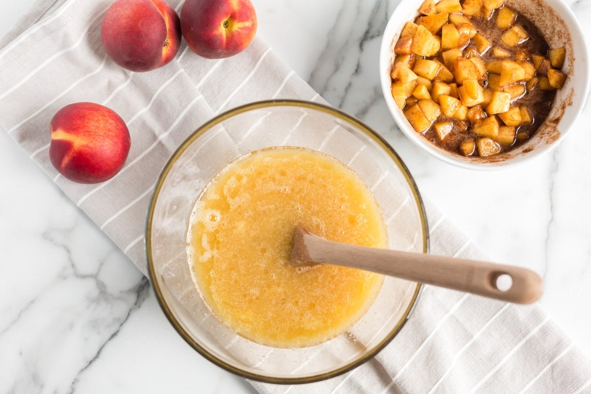wet ingredients for cake in a bowl