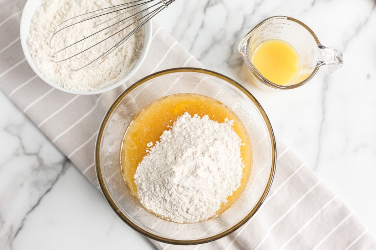 dry ingredients over wet in a bowl