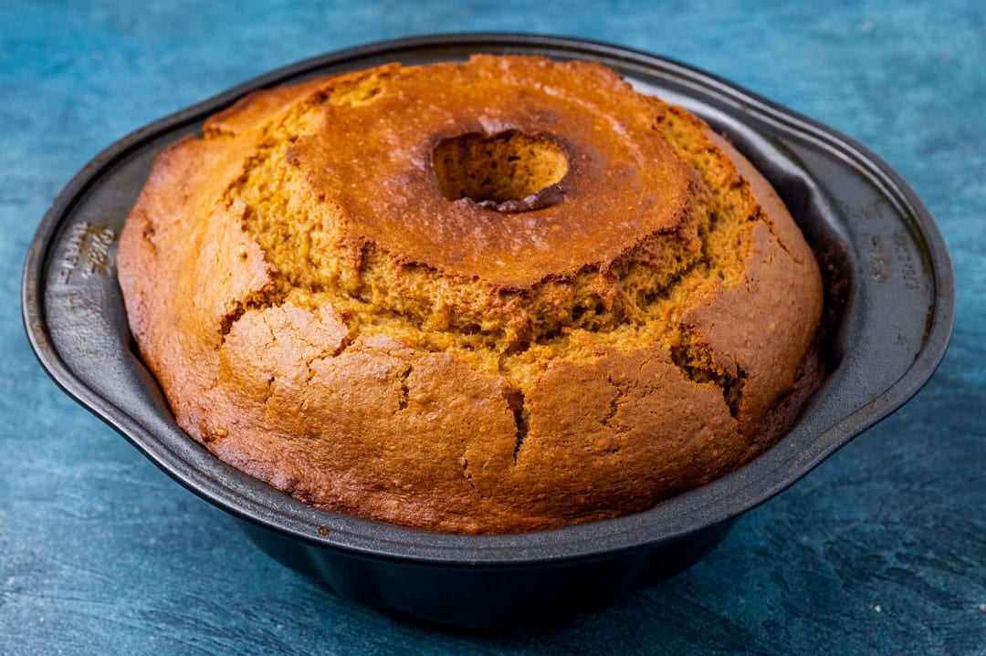 baked bundt cake in a pan