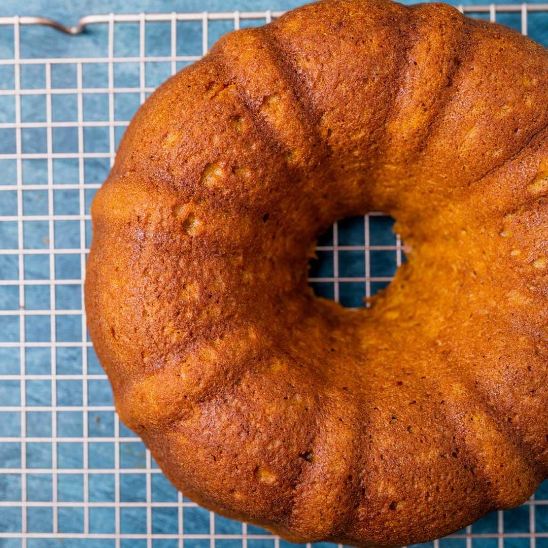 baked bundt cake on a wire rack