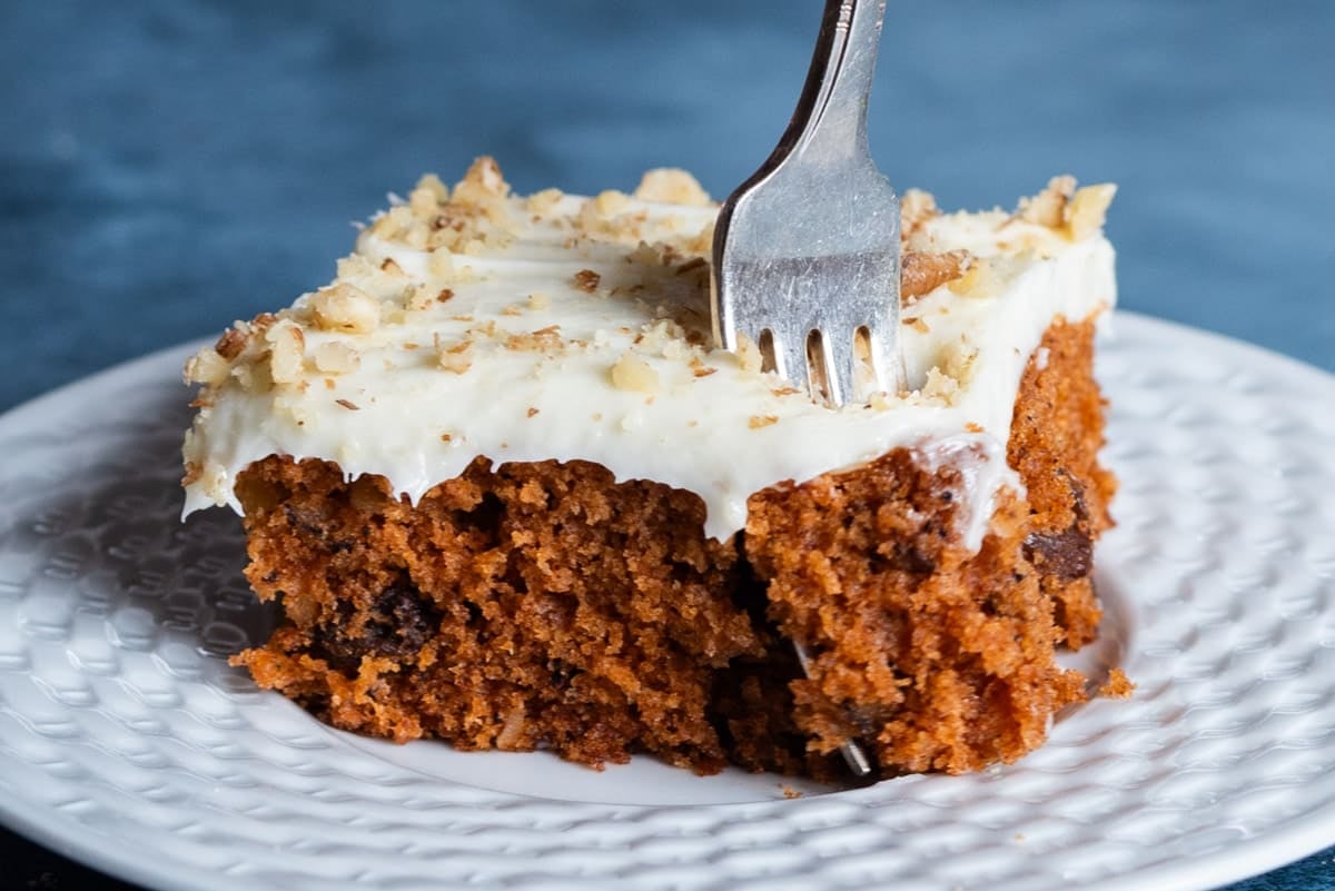 a piece of tomato soup cake on a plate