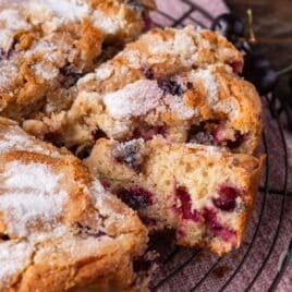 slices of fresh cherry cake on a table