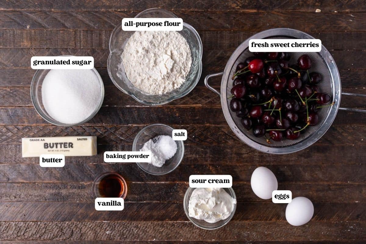 cherry sugar crunch cake ingredients on a table
