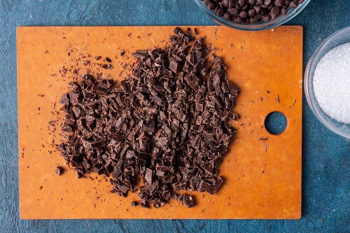 chocolate chopped on a cutting board