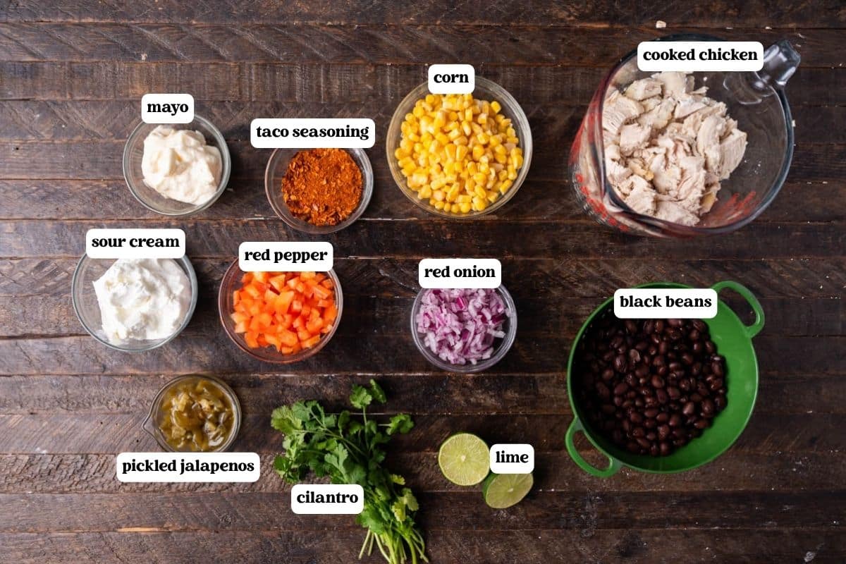 southwest chicken salad ingredients on a table