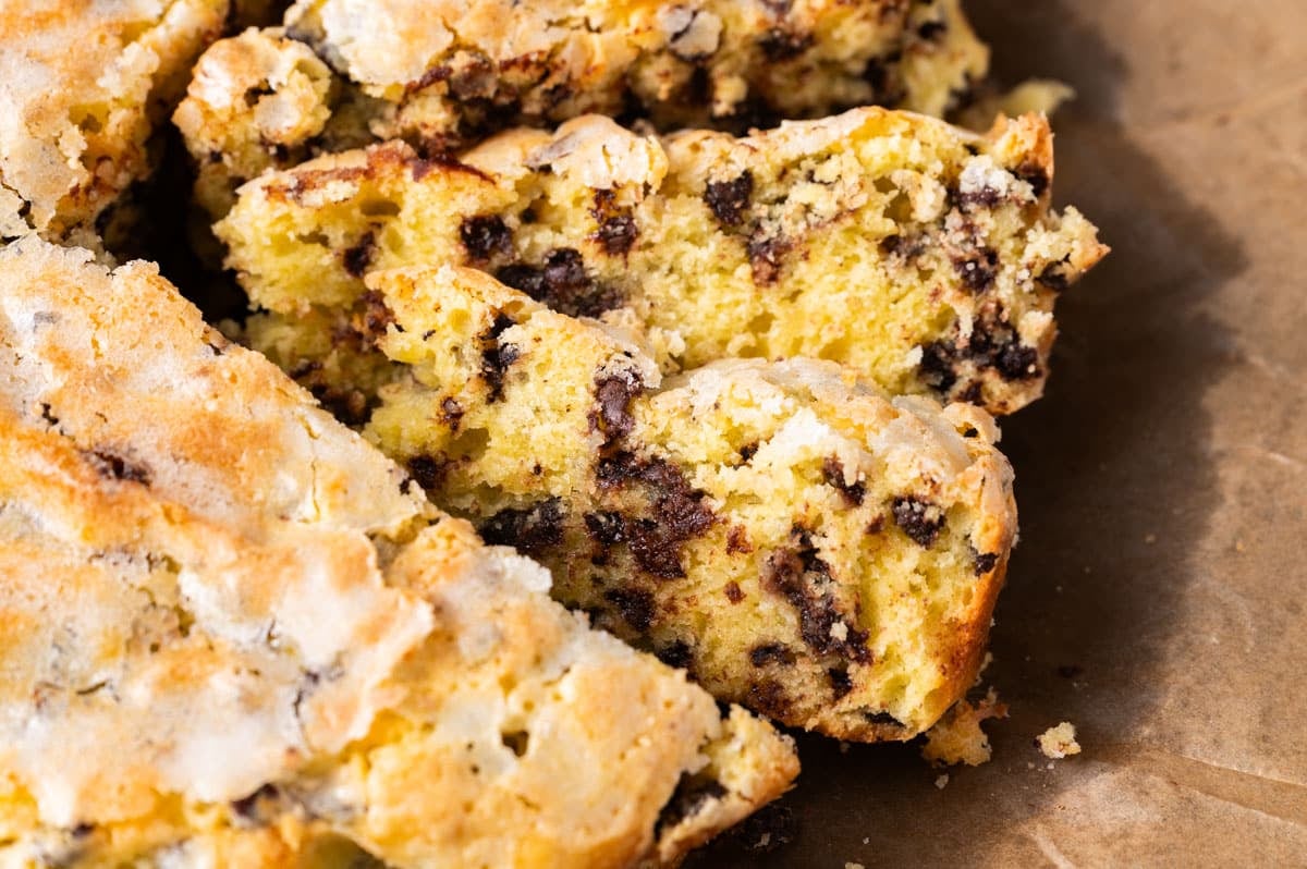 slices of sugar crunch chocolate chip cake