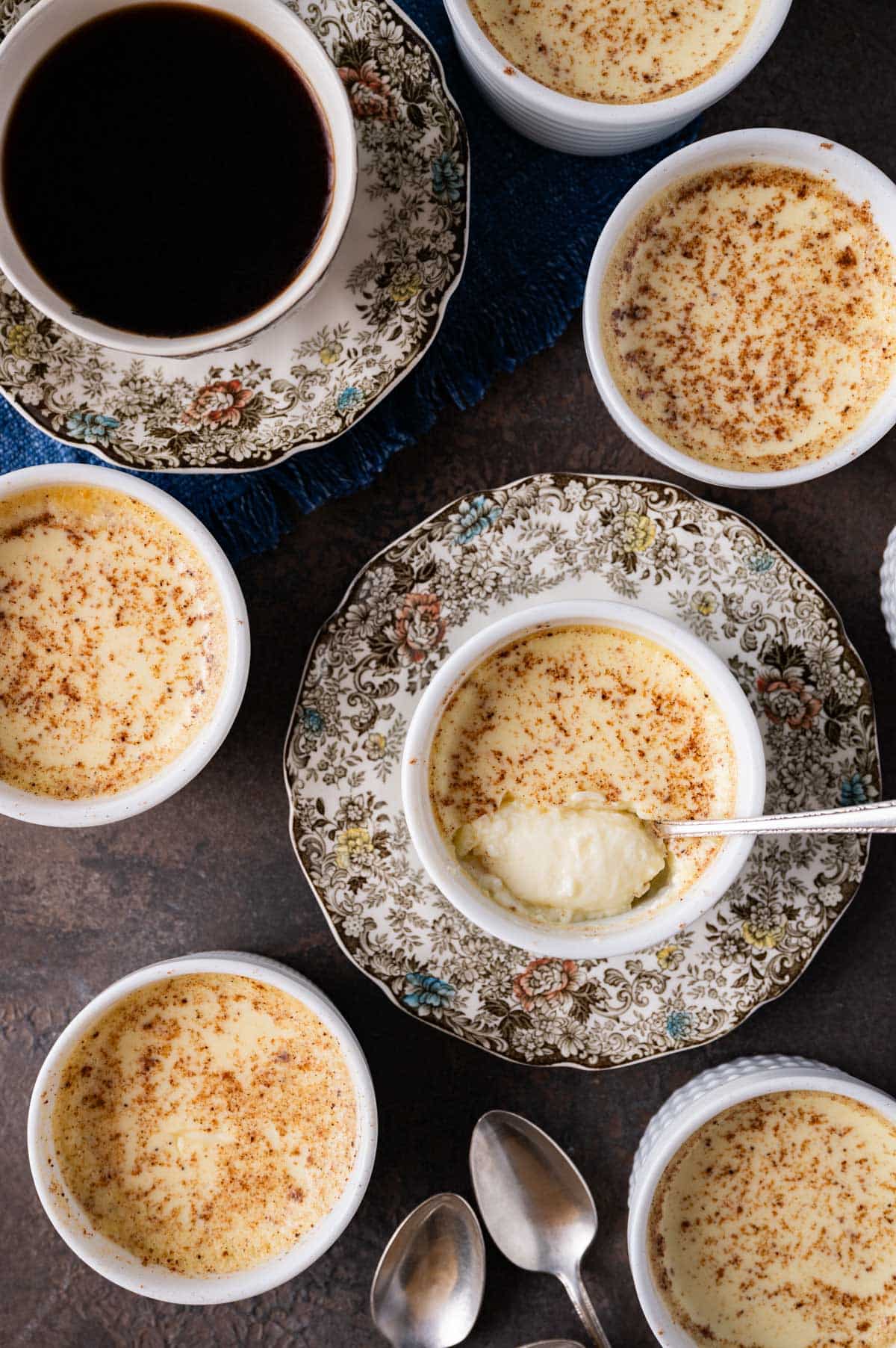 cups of baked custard on a table