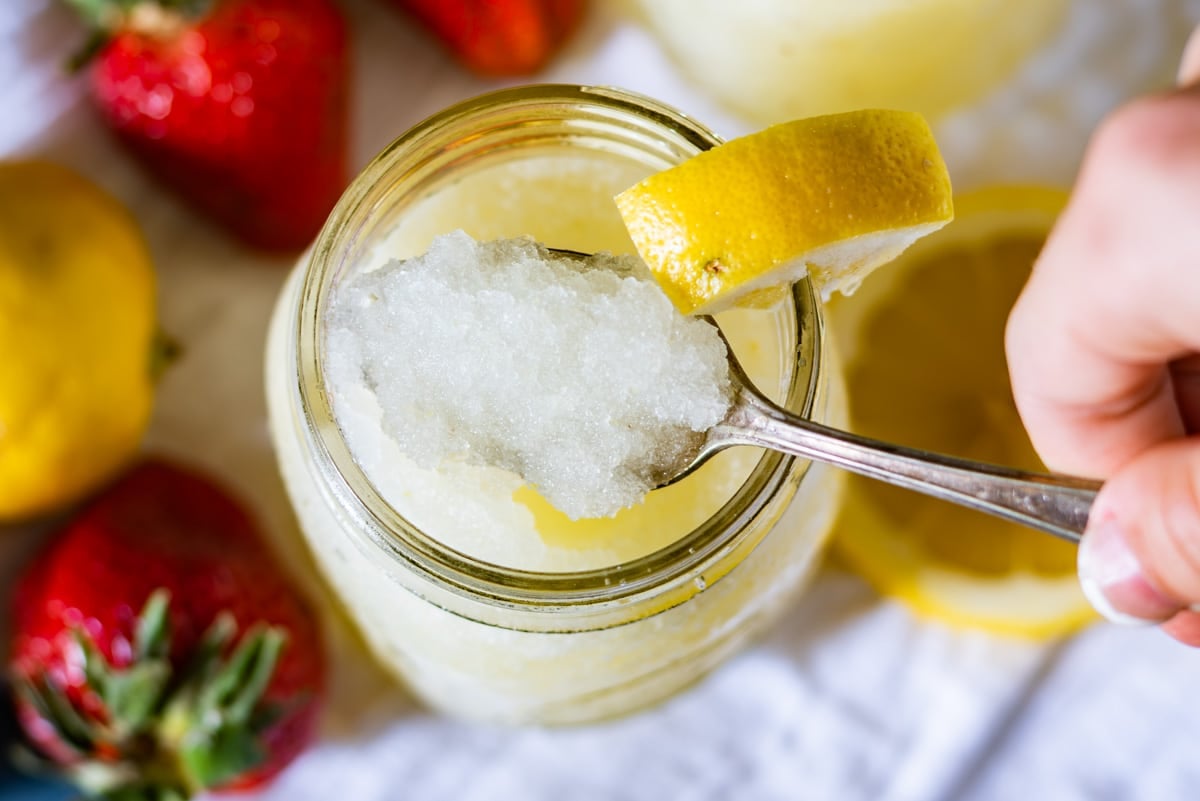 frozen lemonade on a spoon