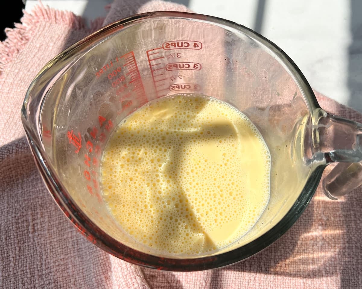 wet ingredients for cake in a bowl