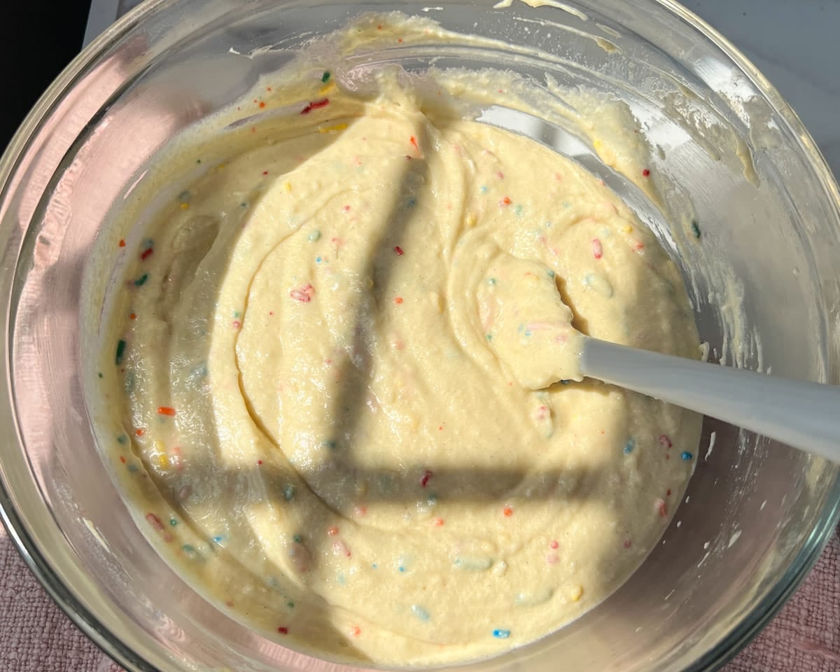 birthday cake batter in a bowl