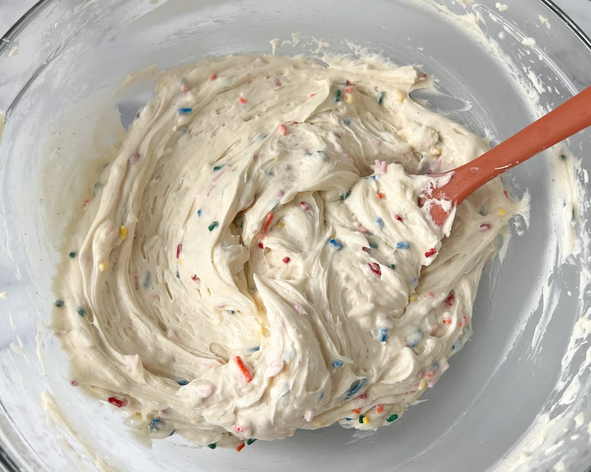 funfetti frosting in a bowl