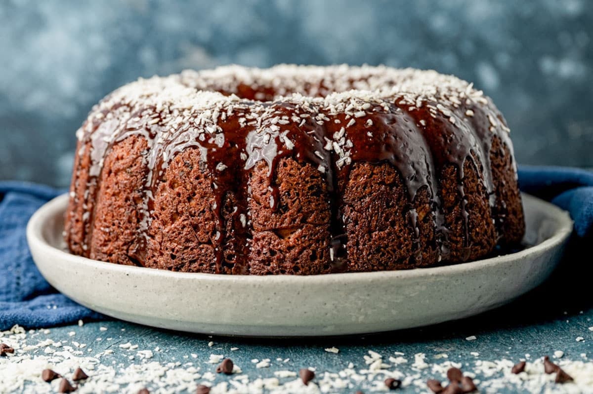 german chocolate bundt cake on a table