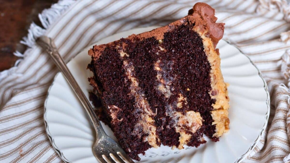 a piece of german chocolate cake on a plate