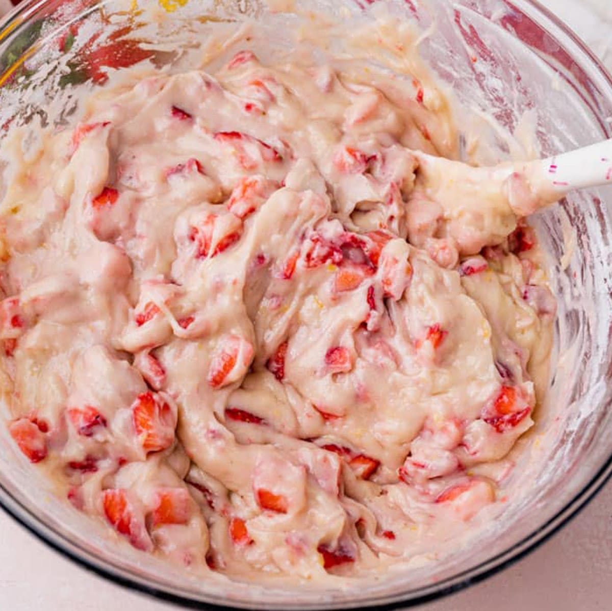 strawberry bread batter in a bowl