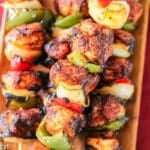 bbq chicken skewers on a tale